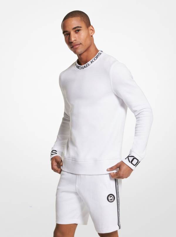 Panske Tricko Michael Kors Logo Tape Cotton Blend Sweater Biele - Oblecenie Michael Kors Levně | HRIXD-6475